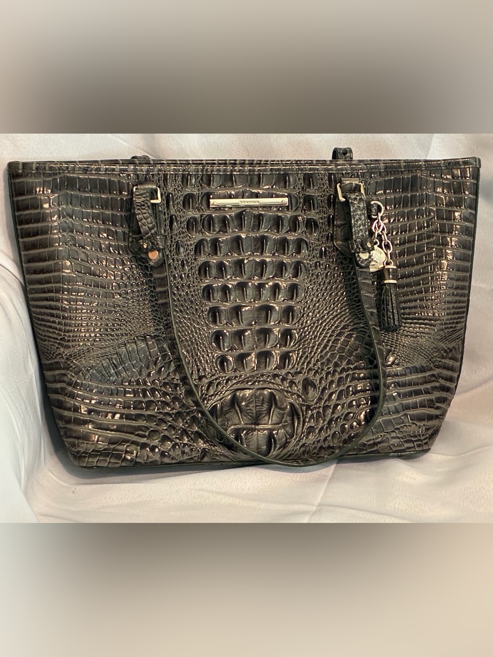 Brahmin Croc-Embossed Medium Asher Bag with Tassel & Charm